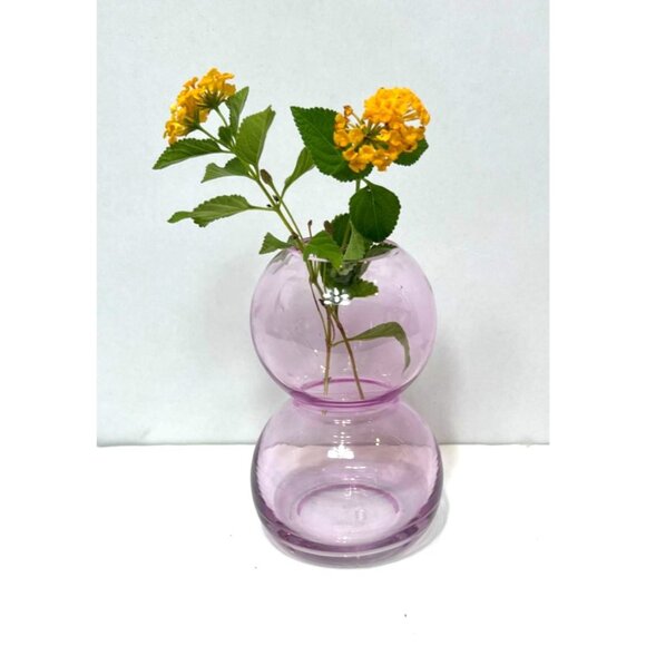 Droplet Bubble Vase Pink Hand Blown Glass 7"H Double Orb Modern Decorative Piece - Picture 2 of 6